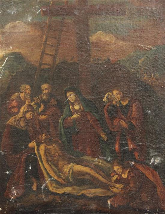 19th century Spanish School Descent from the cross 25 x 19.5in.